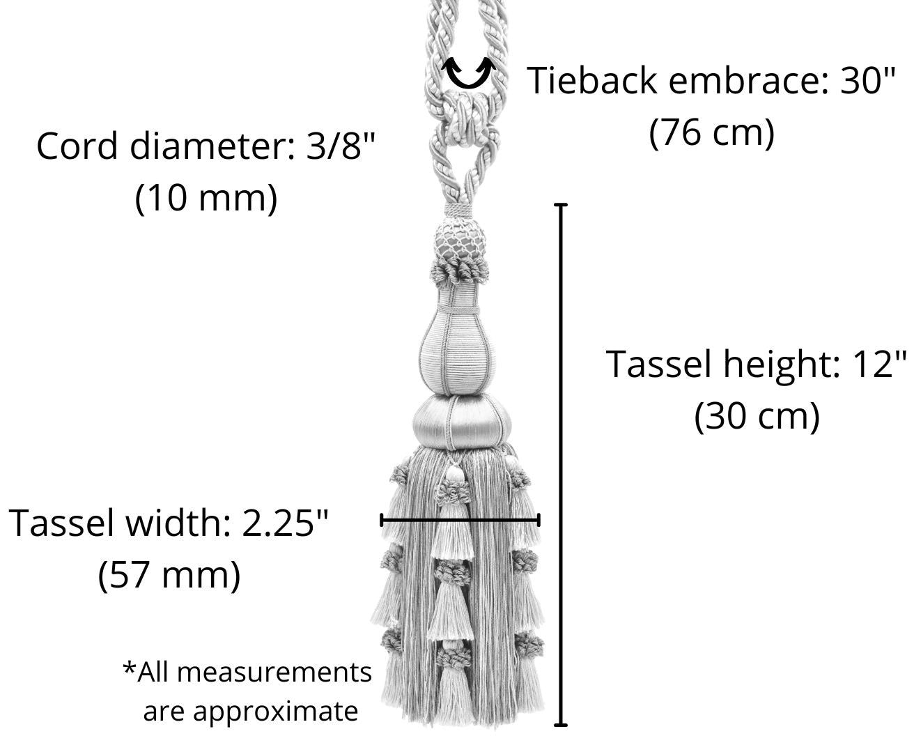 DÉCOPRO Large Elegant Curtain & Drapery Tassel Tieback, Tassel Length 12" (30.5cm), Spread 30" (76cm) # TBAX12, Almond Beige #LX01 (Gold Beige, Light Brown, White Ivory) | Set of 10 - DecoPro