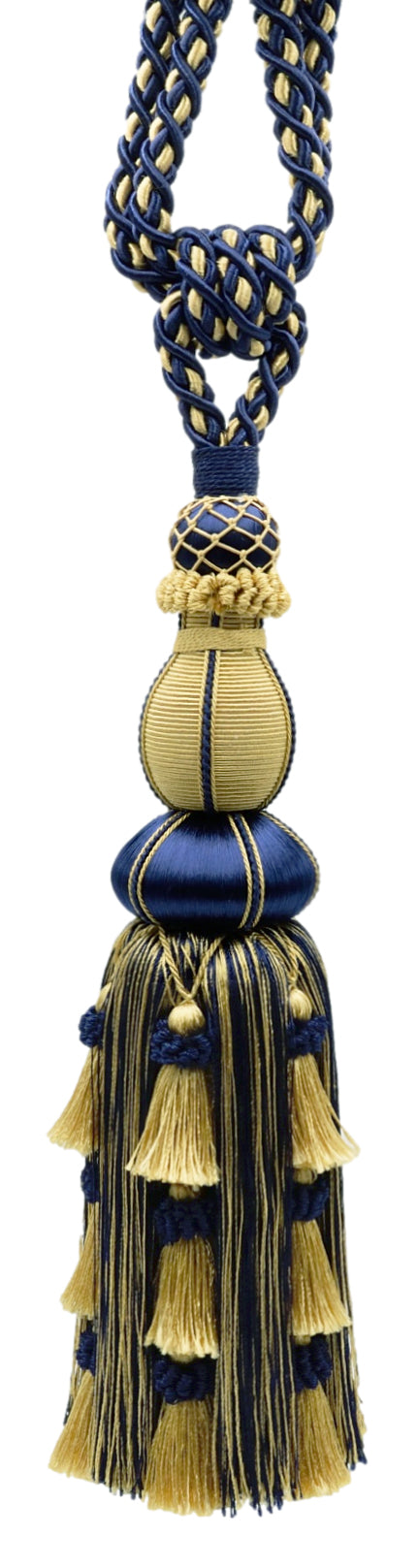 DÉCOPRO Large Elegant Curtain & Drapery Tassel Tieback, Tassel Length 12" (30.5cm), Spread 30" (76cm) # TBAX12, Nautical Gold #1152 (Light Gold, Yellow Gold, Navy Blue) | Set of 2 - DecoPro