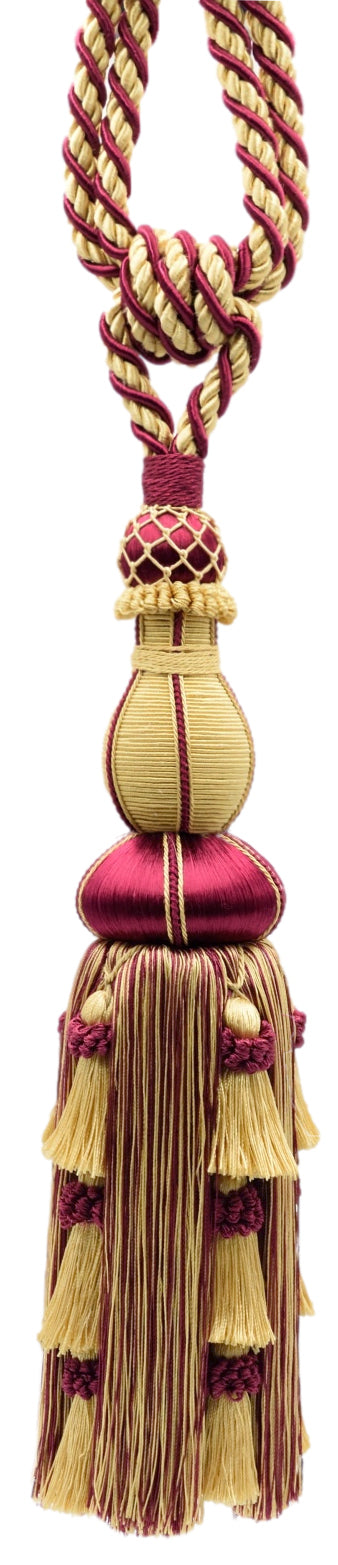 DÉCOPRO Large Elegant Curtain & Drapery Tassel Tieback, Tassel Length 12" (30.5cm), Spread 30" (76cm) # TBAX12, Burgundy Gold Red #1253 (Carmine Red, Yellow Gold, Dark Red) | Set of 4 - DecoPro