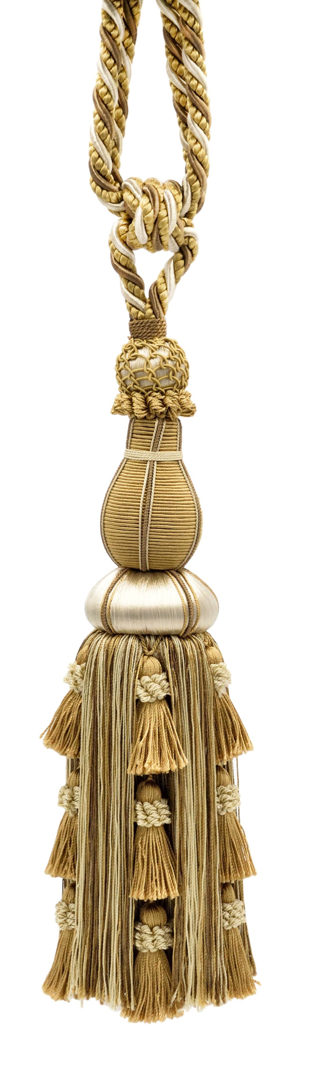 DÉCOPRO Large Elegant Curtain & Drapery Tassel Tieback, Tassel Length 12" (30.5cm), Spread 30" (76cm) # TBAX12, Almond Beige #LX01 (Gold Beige, Light Brown, White Ivory) | Set of 2 - DecoPro