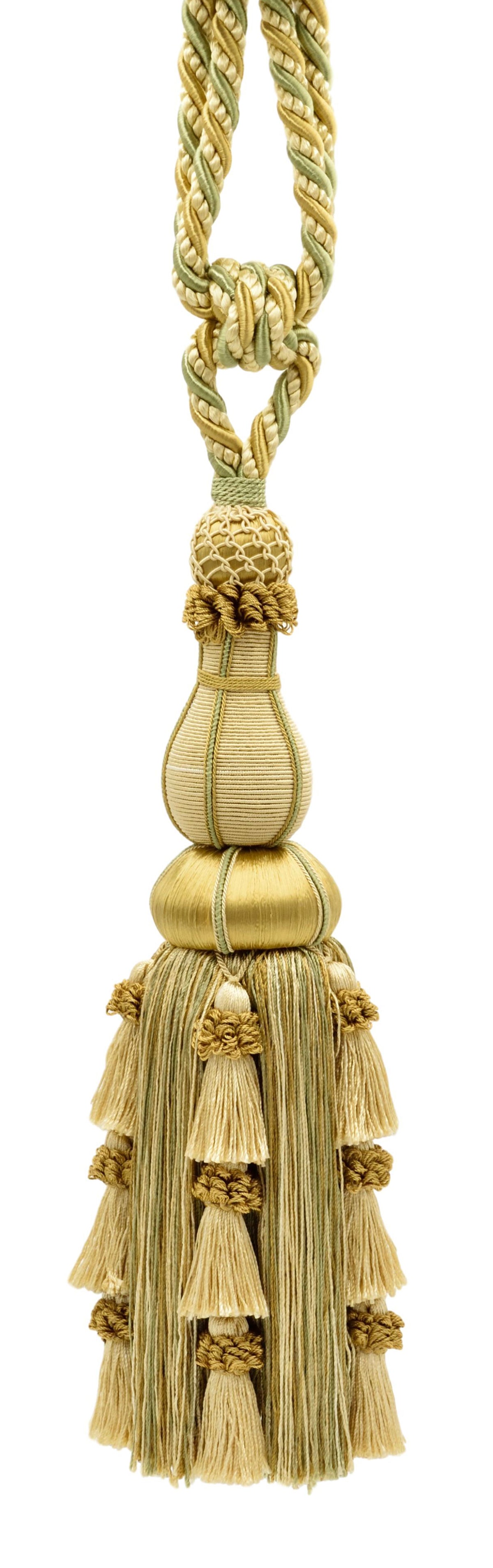 DÉCOPRO Large Elegant Curtain & Drapery Tassel Tieback, Tassel Length 12" (30.5cm), Spread 30" (76cm) # TBAX12, Lemongrass #LX02 (Light Gold, Yellow Gold, Sage Green) Set of 2