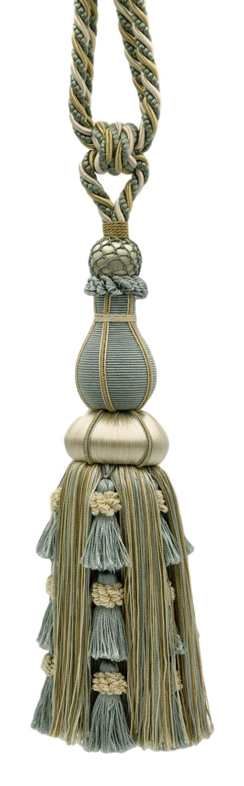 DÉCOPRO Large Elegant Curtain & Drapery Tassel Tieback, Tassel Length 12" (30.5cm), Spread 30" (76cm) # TBAX12, Cream Ivory Blue #LX03 (Light Blue, Light Beige, White Ivory) | Set of 4 - DecoPro