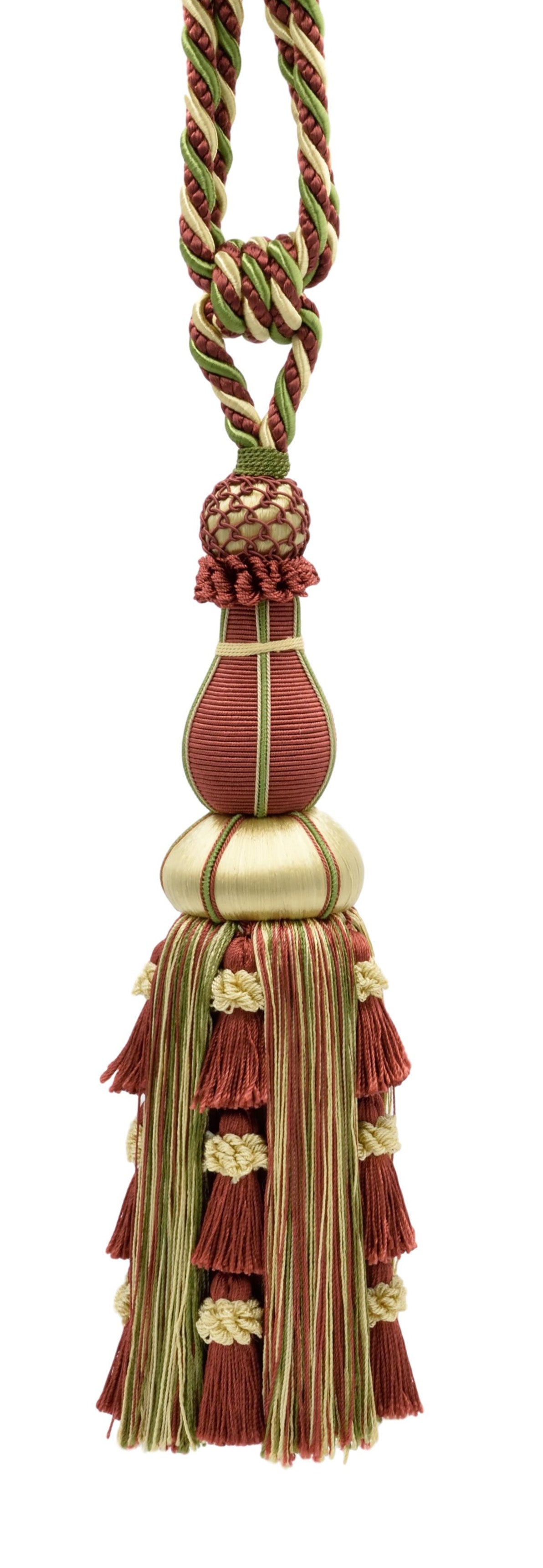 DÉCOPRO Large Elegant Curtain & Drapery Tassel Tieback, Tassel Length 12" (30.5cm), Spread 30" (76cm) # TBAX12, Royal Orchard Red #LX06 (Champagne Gold, Coral Rose, Celadon Green) Set of 4