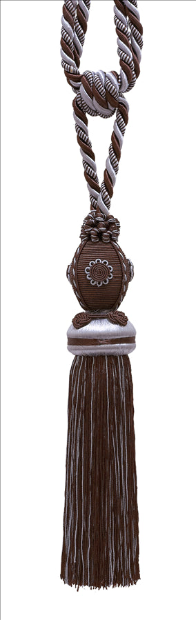 DÉCOPRO Baroque Collection Decorative Curtain & Drapery Tassel Tieback with Medallions, Tassel Length 10" (25cm), Spread 30" (76cm) # TBB1 Mocha Ice Blue #24B (Silver Blue, Light Blue, Mocha Brown) | Set of 2 - DecoPro