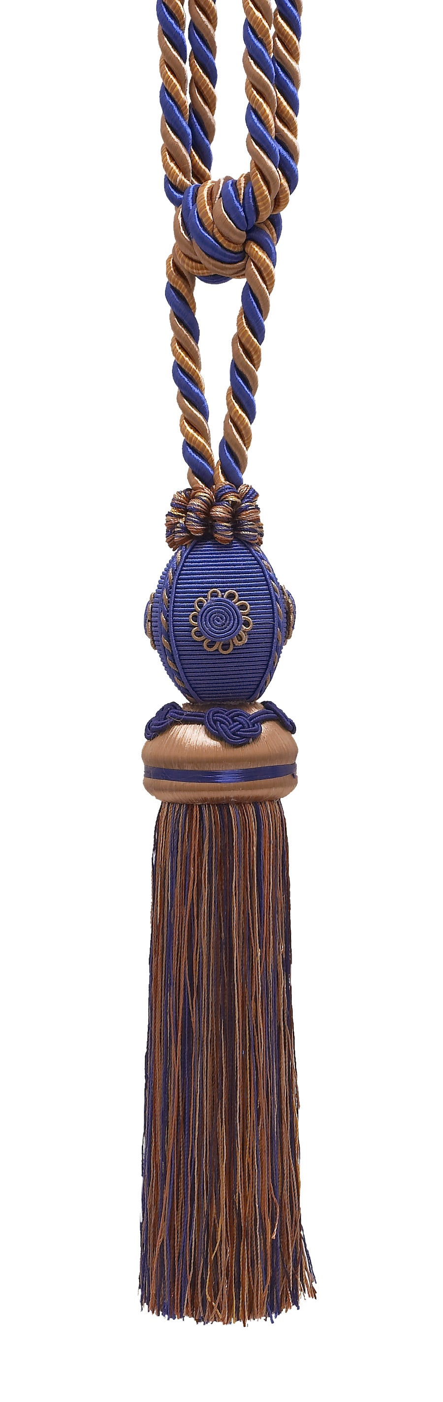 DÉCOPRO Baroque Collection Decorative Curtain & Drapery Tassel Tieback with Medallions, Tassel Length 10" (25cm), Spread 30" (76cm) # TBB1 Navy Beige Blue #5817 (Navy Blue, Royal Blue, Golden Beige) | Set of 2 - DecoPro