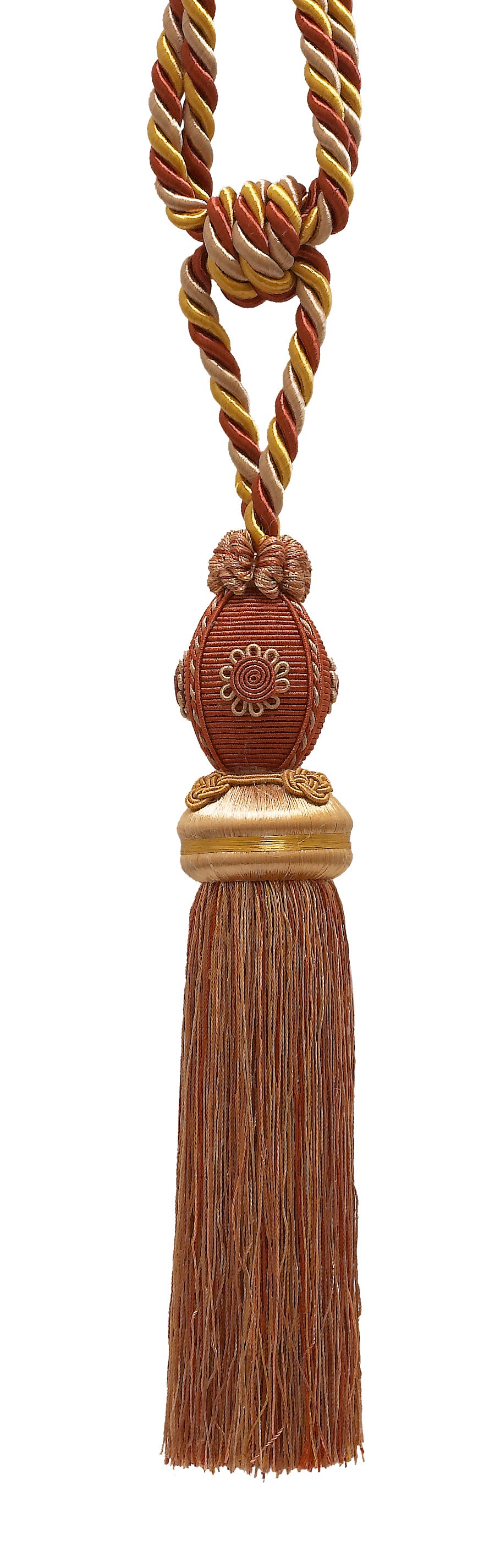 DÉCOPRO Baroque Collection Decorative Curtain & Drapery Tassel Tieback with Medallions, Tassel Length 10" (25cm), Spread 30" (76cm) # TBB1 Cinnamon Toast Orange #6122 (Rust, Gold) | Set of 2 - DecoPro