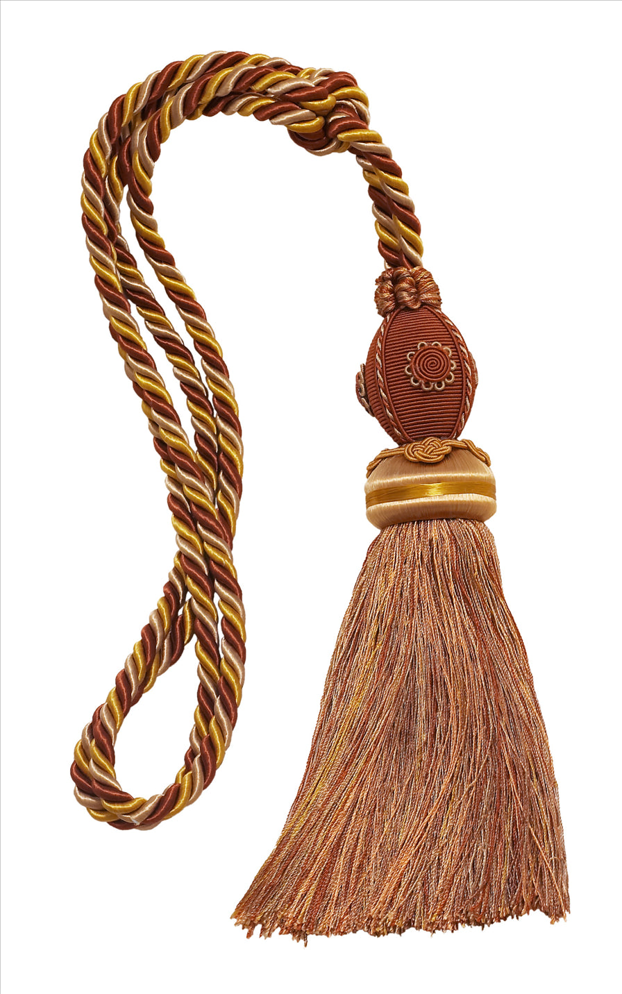 DÉCOPRO Baroque Collection Decorative Curtain & Drapery Tassel Tieback with Medallions, Tassel Length 10" (25cm), Spread 30" (76cm) # TBB1 Cinnamon Toast Orange #6122 (Rust, Gold) | Set of 4 - DecoPro