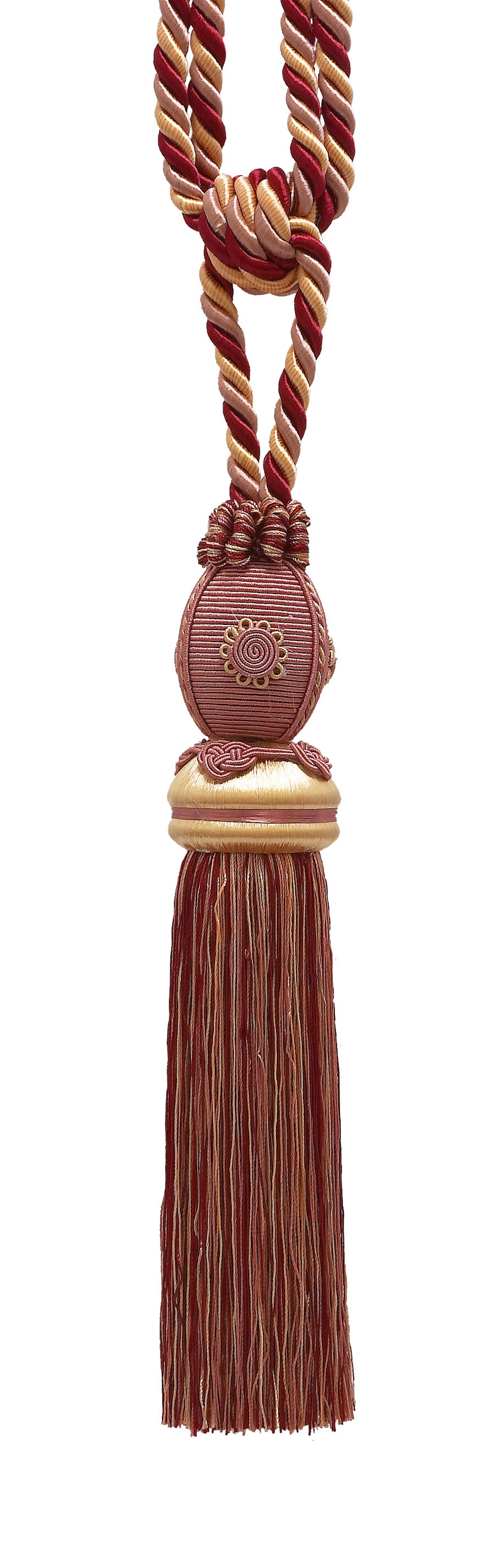 DÉCOPRO Baroque Collection Decorative Curtain & Drapery Tassel Tieback with Medallions, Tassel Length 10" (25cm), Spread 30" (76cm) # TBB1 Rose Bouquet Red #7953 (Crimson Red, Rose Pink, Light Pink) | Set of 2 - DecoPro