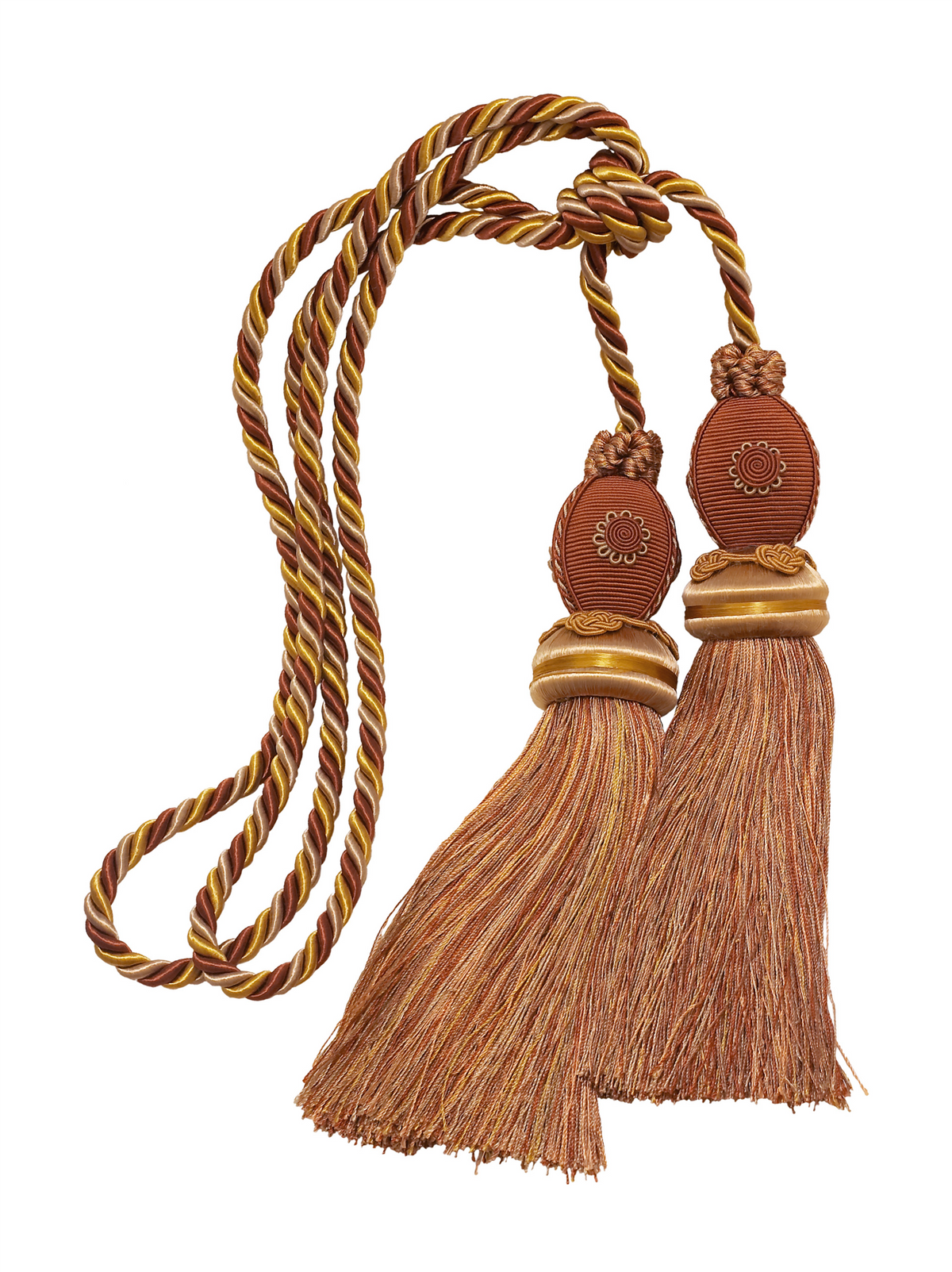 DÉCOPRO Baroque Collection Decorative Double Curtain & Drapery Tassel Tieback with Medallions, Tassel Length 10" (25cm), Spread 30" (76cm) # TBB2, Cinnamon Toast Orange #6122 (Rust, Gold) | Sold Individually - DecoPro