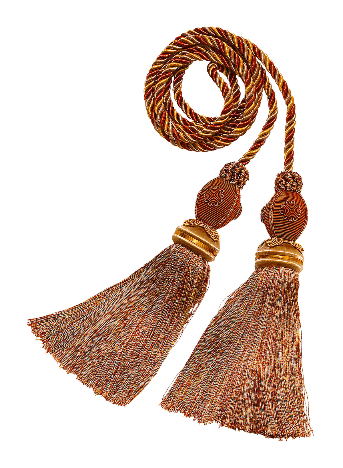 DÉCOPRO Baroque Collection Decorative Double Curtain & Drapery Tassel Tieback with Medallions, Tassel Length 10" (25cm), Spread 30" (76cm) # TBB2, Cinnamon Toast Orange #6122 (Rust, Gold) | Sold Individually - DecoPro