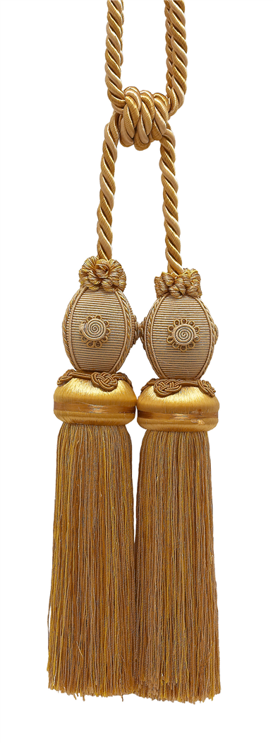 DÉCOPRO Baroque Collection Decorative Double Curtain & Drapery Tassel Tieback with Medallions, Tassel Length 10" (25cm), Spread 30" (76cm) # TBB2, Gold Medley #8633 (Two-Tone Gold, Beige) | Set of 2 - DecoPro