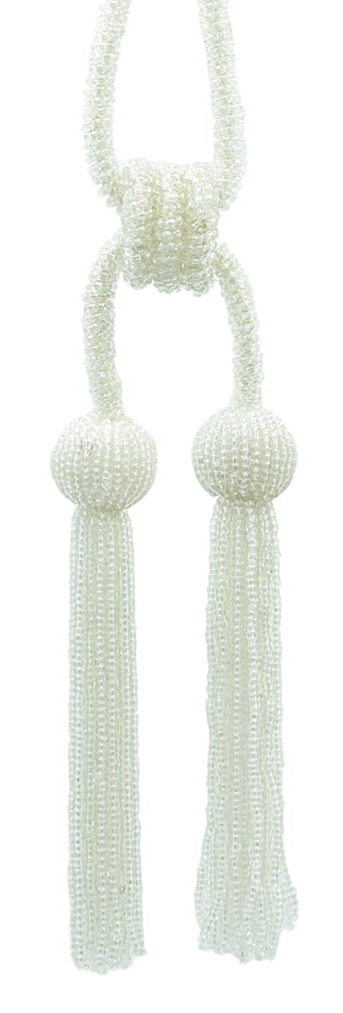 DÉCOPRO Opulent Beaded Curtain Double Tassel Tieback, Handcrafted with Elaborately Hand-strung Glass Seed Beads, Tassel Length 4 1/2" (11cm), Spread 26" (66cm) # TBBD4502 Pure White #008 (Bright White) | Set of 4 - DecoPro
