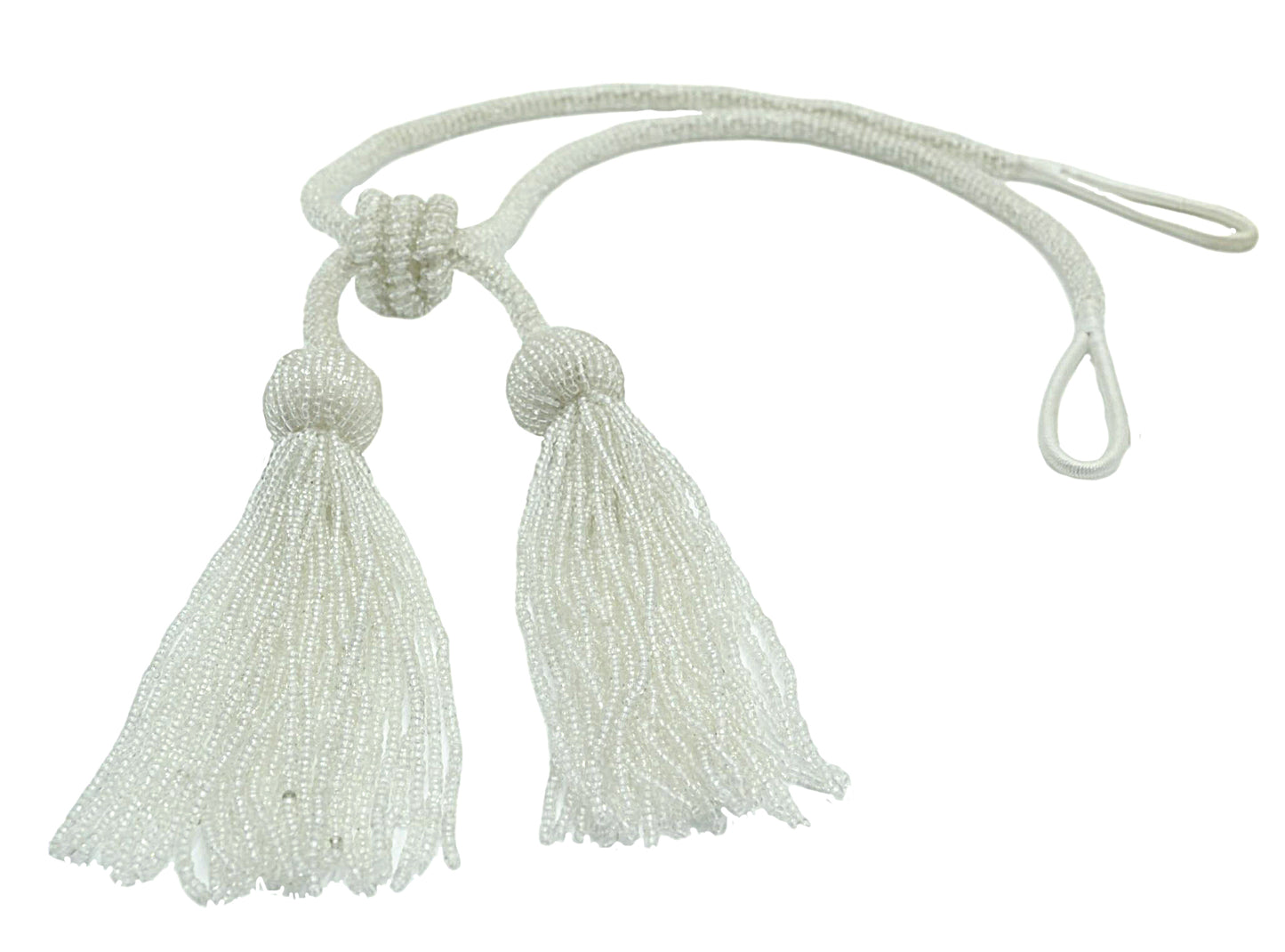 DÉCOPRO Opulent Beaded Curtain Double Tassel Tieback, Handcrafted with Elaborately Hand-strung Glass Seed Beads, Tassel Length 4 1/2" (11cm), Spread 26" (66cm) # TBBD4502 Pure White #008 (Bright White) | Sold Individually - DecoPro
