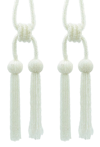 DÉCOPRO Opulent Beaded Curtain Double Tassel Tieback, Handcrafted with Elaborately Hand-strung Glass Seed Beads, Tassel Length 4 1/2
