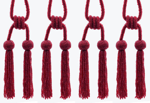 DÉCOPRO Opulent Beaded Curtain Double Tassel Tieback, Handcrafted with Elaborately Hand-strung Glass Seed Beads, Tassel Length 4 1/2