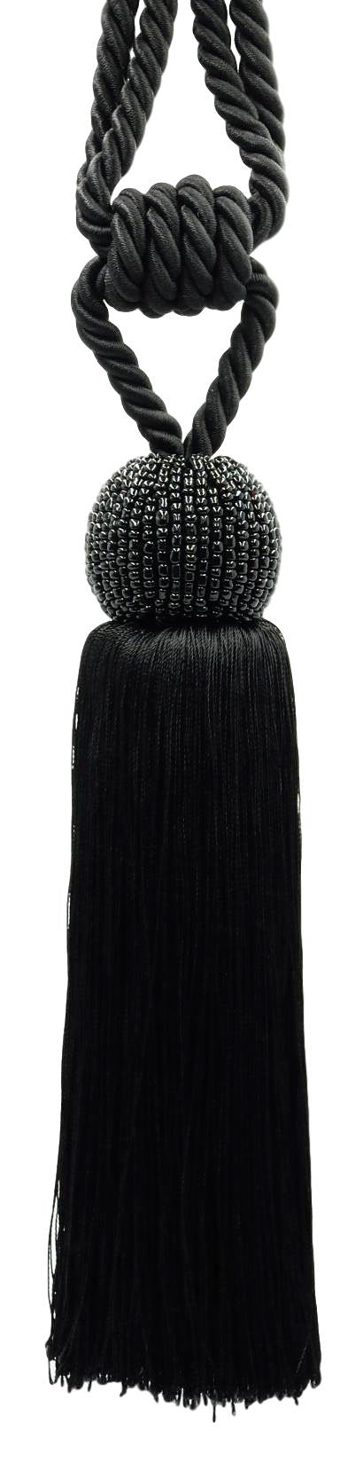 DÉCOPRO Decorative Beaded Curtain Tassel Tieback Elaborately Handcrafted with a Glass Seed Bead Design, Tassel Length 8" (20cm), Spread 26" (66cm) # TBBD8 Pure Black #K9 (Jet Black) | Set of 2 - DecoPro