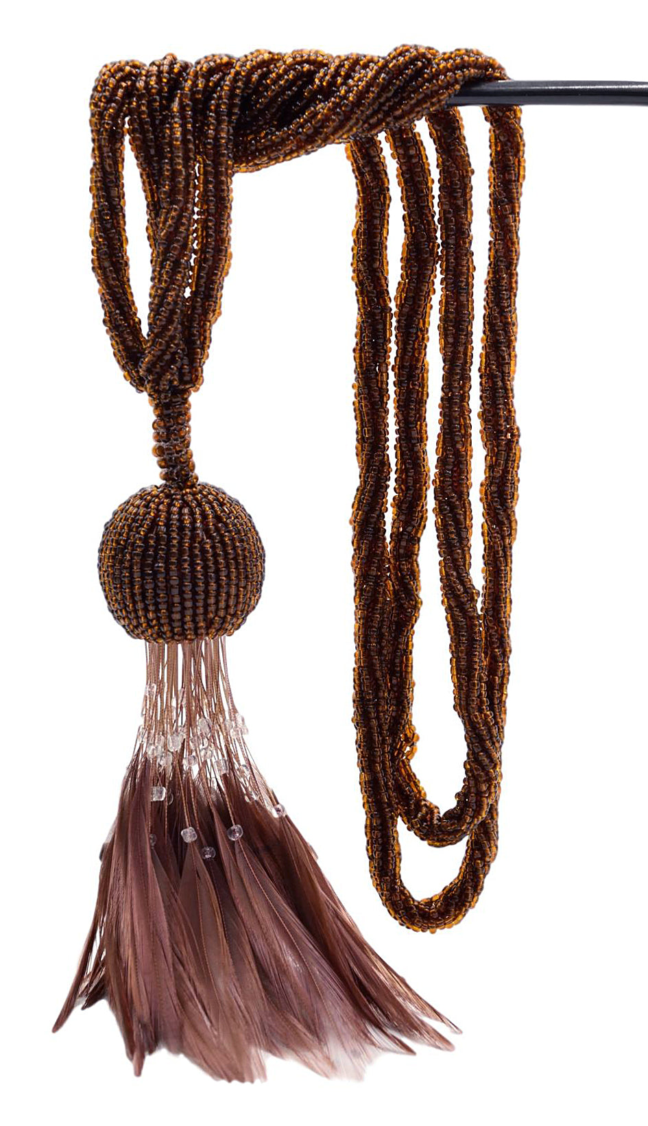 DÉCOPRO Beautiful Beaded Curtain Tassel Tieback Exquisitely Handcrafted with Exotic Feather Design, Tassel Length 5" (12.5cm), Spread 23" (58cm) # TBBDFEATH5 Toasted Chestnut #D2 (Dark Brown) | Set of 2 - DecoPro