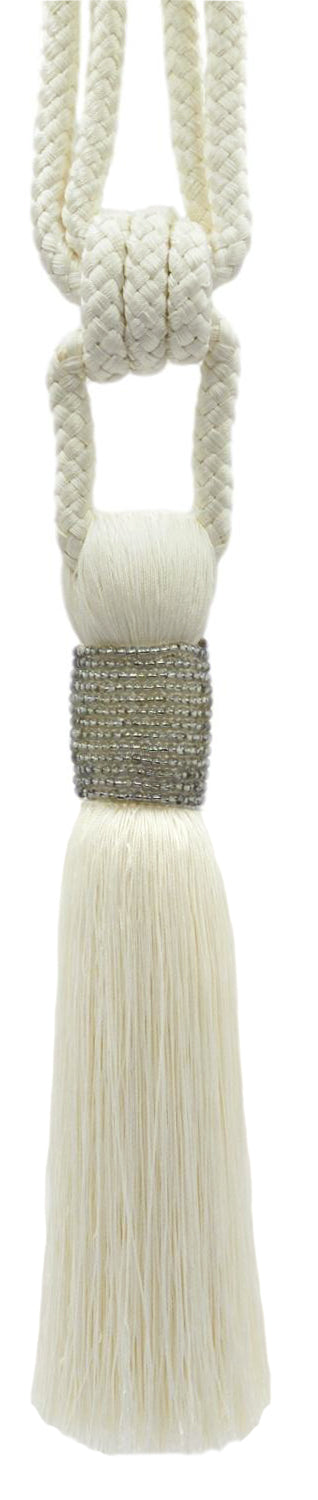 DÉCOPRO Classic Beaded Curtain Tassel Tieback, Handcrafted with Diamond Braided Cord and Seed Bead Vintage Design, Tassel Length 7" (17.5cm), Spread 34" (86cm) # TBBE7 Off White Ivory #A3 (White Ivory, Cream Ivory, Off White) | Set of 2 - DecoPro