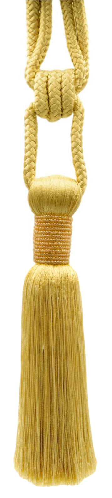 DÉCOPRO Classic Beaded Curtain Tassel Tieback, Handcrafted with Diamond Braided Cord and Seed Bead Vintage Design, Tassel Length 7" (17.5cm), Spread 34" (86cm) # TBBE7 Light Gold #B7 (Light Yellow Gold) | Set of 2 - DecoPro