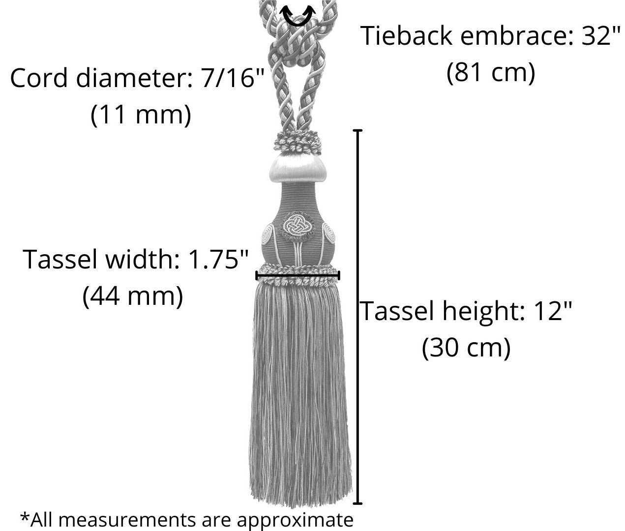 DÉCOPRO Exquisite Curtain Tassel Tieback with Floral Design - Elegant Handmade Drapery Accessory, Tassel Length 12" (30.5cm), Spread 32" (81cm) # TBBL1,  #5207 Set of 10 - DecoPro