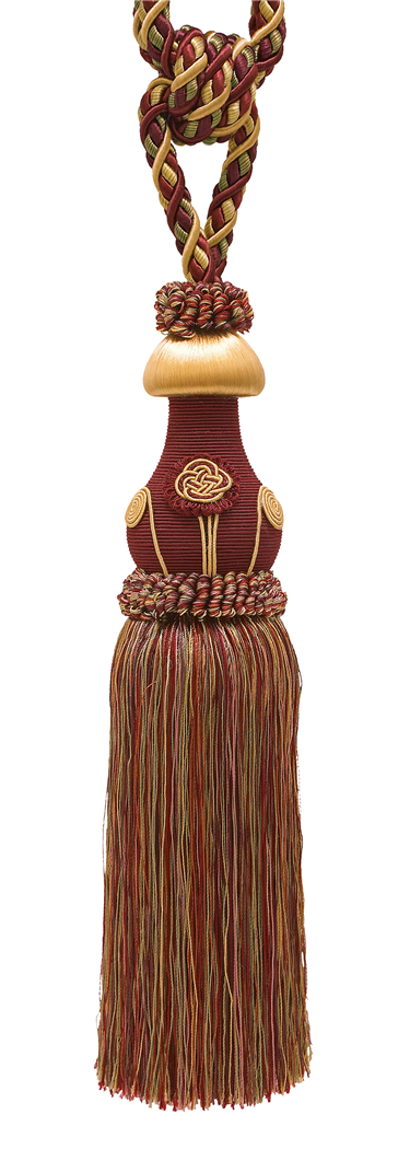DÉCOPRO Exquisite Curtain Tassel Tieback with Floral Design - Elegant Handmade Drapery Accessory, Tassel Length 12" (30.5cm), Spread 32" (81cm) # TBBL1 Autumn Leaves Red #5716 (Burgundy Red, Apple Green, Light Gold) | Set of 4 - DecoPro