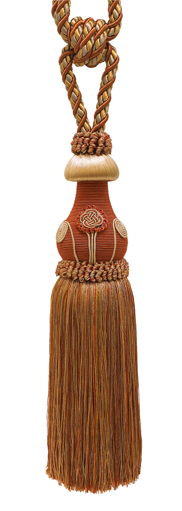 DÉCOPRO Exquisite Curtain Tassel Tieback with Floral Design - Elegant Handmade Drapery Accessory, Tassel Length 12" (30.5cm), Spread 32" (81cm) # TBBL1 Cinnamon Toast Orange #6122 (Rust, Gold) | Set of 2 - DecoPro