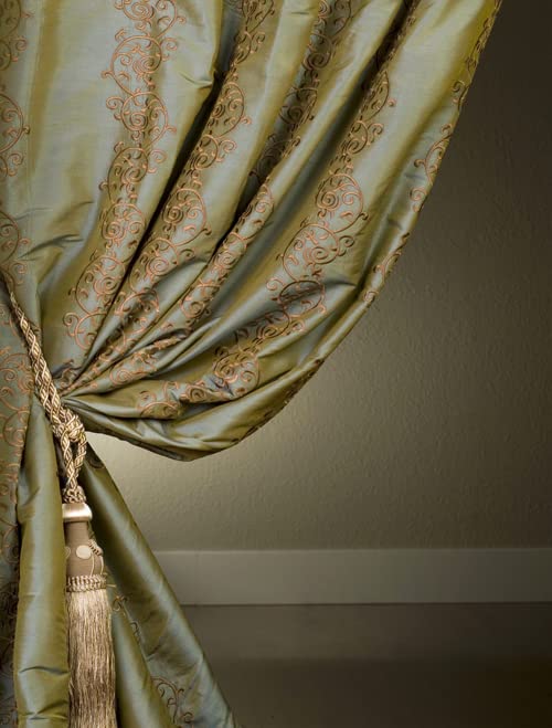 DÉCOPRO Exquisite Curtain Tassel Tieback with Floral Design - Elegant Handmade Drapery Accessory, Tassel Length 12" (30.5cm), Spread 32" (81cm) # TBBL1 Taupe Beige #7245 (Light Beige, Dark Beige) | Sold Individually - DecoPro