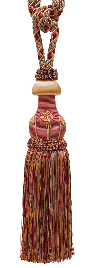 DÉCOPRO Exquisite Curtain Tassel Tieback with Floral Design - Elegant Handmade Drapery Accessory, Tassel Length 12" (30.5cm), Spread 32" (81cm) # TBBL1 Rose Bouquet Red #7953 (Crimson Red, Rose Pink, Light Pink) | Set of 2 - DecoPro