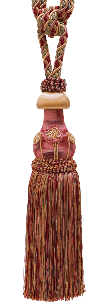 DÉCOPRO Exquisite Curtain Tassel Tieback with Floral Design - Elegant Handmade Drapery Accessory, Tassel Length 12" (30.5cm), Spread 32" (81cm) # TBBL1 Rose Bouquet Red #7953 (Crimson Red, Rose Pink, Light Pink) | Set of 4 - DecoPro