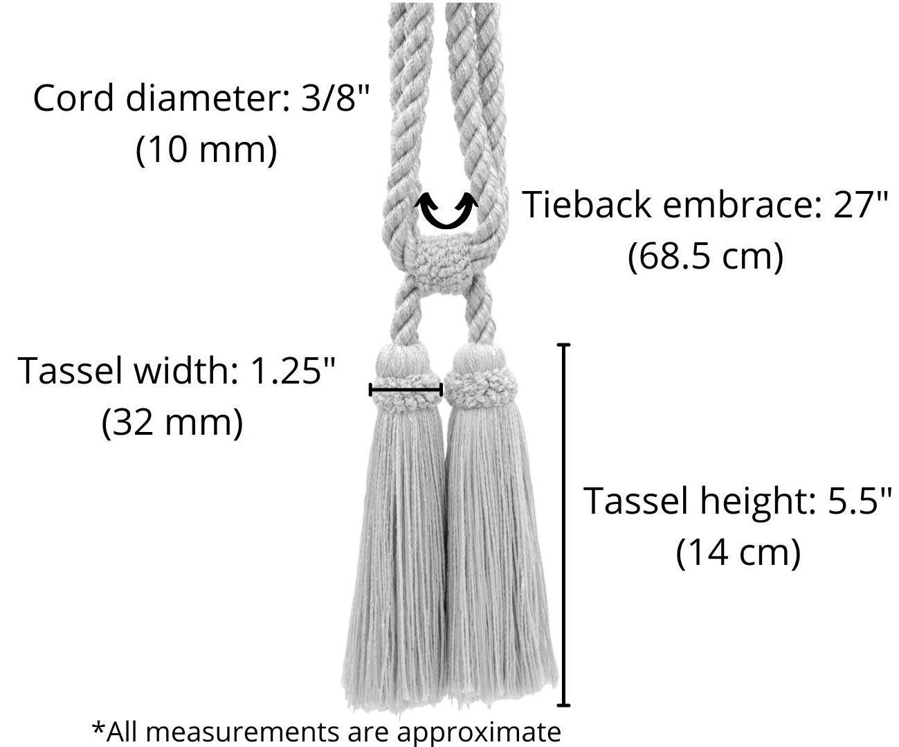 DÉCOPRO Traditional Cotton Double Tassel Curtain & Drapery Tassel Tieback, Tassel Length 5 1/2" (14cm), Spread 27" (68.5cm) # TBC0552 Antique Gold #C4 (Dark Yellow Gold) | Set of 2 - DecoPro