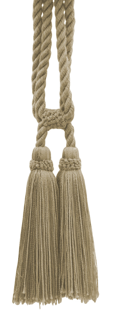 DÉCOPRO Traditional Cotton Double Tassel Curtain & Drapery Tassel Tieback, Tassel Length 5 1/2" (14cm), Spread 27" (68.5cm) # TBC0552 Sandstone Beige #A10 (Light Tan Beige) | Set of 2 - DecoPro