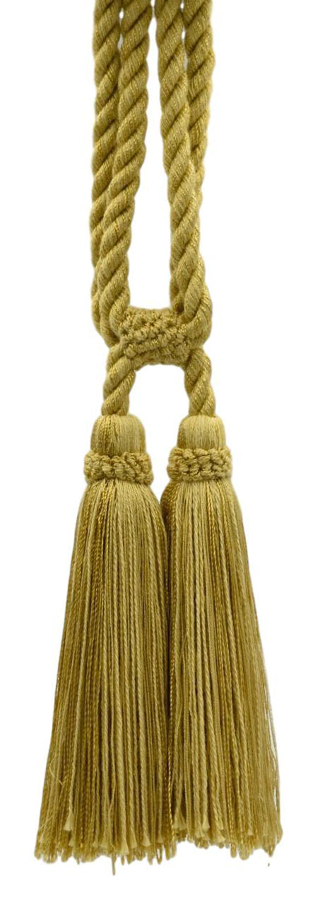 DÉCOPRO Traditional Cotton Double Tassel Curtain & Drapery Tassel Tieback, Tassel Length 5 1/2" (14cm), Spread 27" (68.5cm) # TBC0552 Antique Gold #C4 (Dark Yellow Gold) | Set of 2 - DecoPro