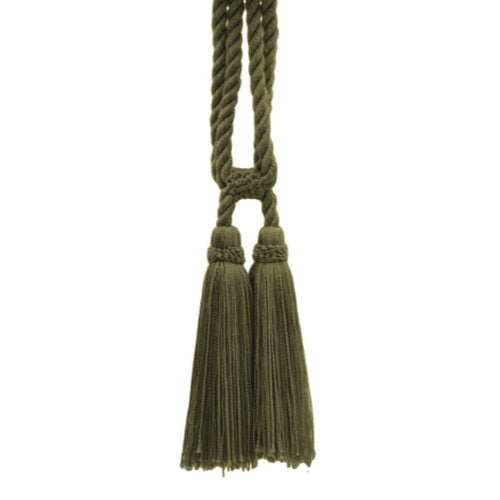 DÉCOPRO Traditional Cotton Double Tassel Curtain & Drapery Tassel Tieback, Tassel Length 5 1/2" (14cm), Spread 27" (68.5cm) # TBC0552 Dark Olive Green #L50 (Dark Yellow Green) | Set of 10 - DecoPro