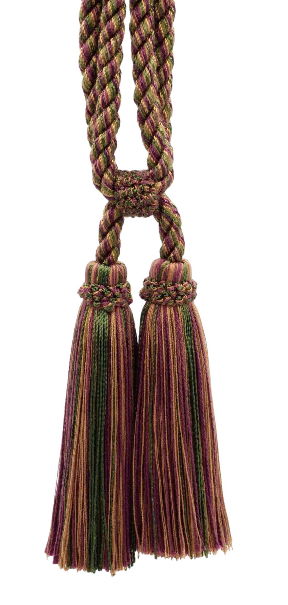 DÉCOPRO Traditional Cotton Double Tassel Curtain & Drapery Tassel Tieback, Tassel Length 5 1/2" (14cm), Spread 27" (68.5cm) # TBC0552 Harvest Brown #P51 (Beige Brown, Olive Green, Magenta Purple) | Set of 10 - DecoPro
