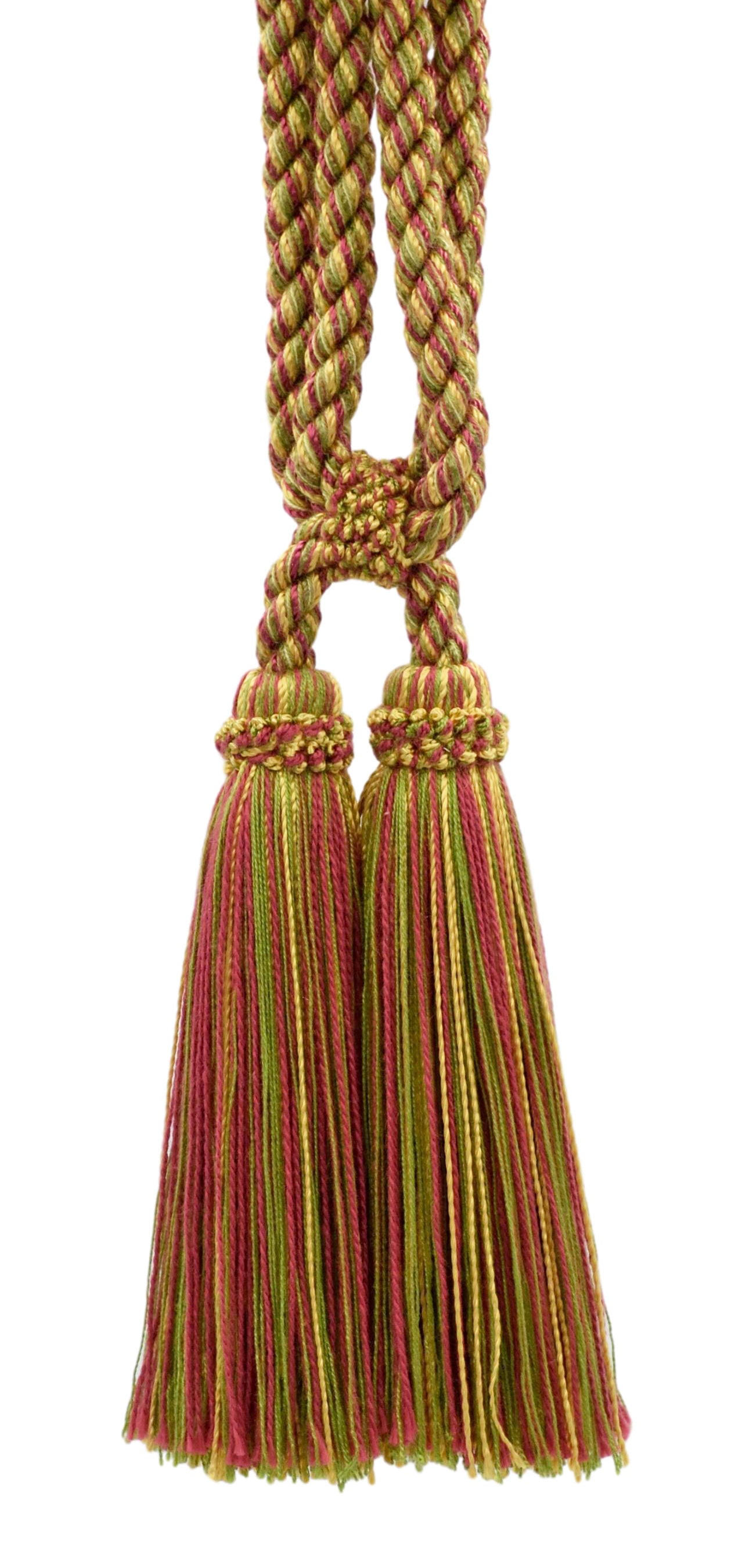 DÉCOPRO Traditional Cotton Double Tassel Curtain & Drapery Tassel Tieback, Tassel Length 5 1/2" (14cm), Spread 27" (68.5cm) # TBC0552 Fruit Medley Green #P77 (Yellow Green, Light Gold, Pink Red) | Set of 2 - DecoPro