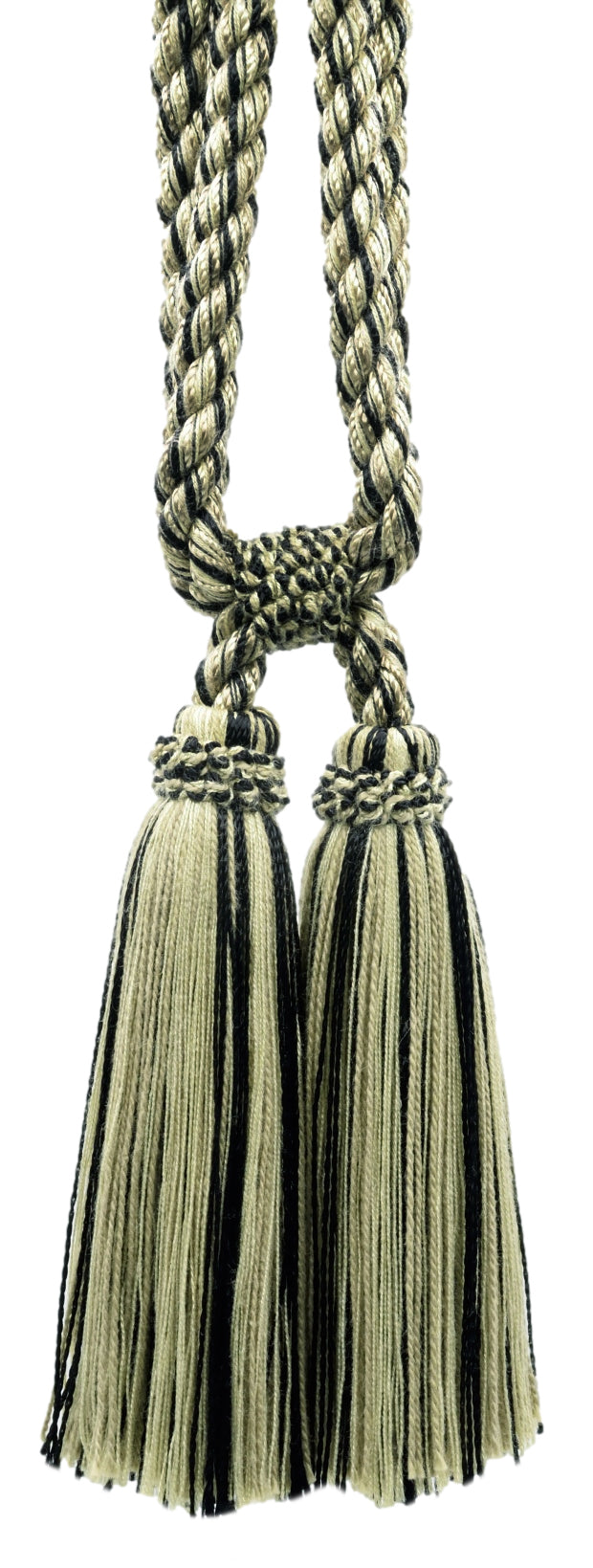 DÉCOPRO Traditional Cotton Double Tassel Curtain & Drapery Tassel Tieback, Tassel Length 5 1/2" (14cm), Spread 27" (68.5cm) # TBC0552 Black Ivory #P82 (White Ivory, Light Beige, Pure Black) | Set of 2 - DecoPro