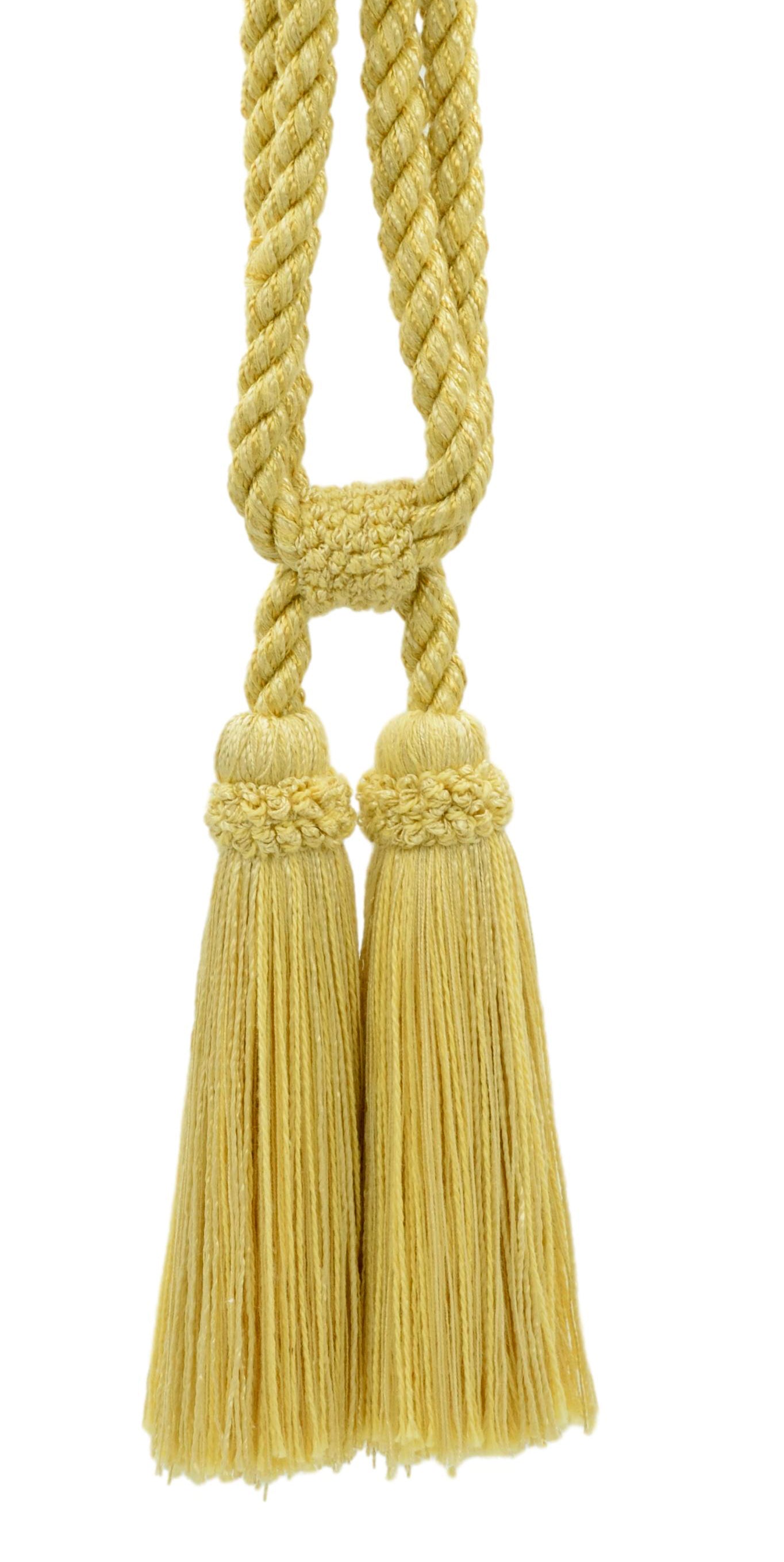 DÉCOPRO Traditional Cotton Double Tassel Curtain & Drapery Tassel Tieback, Tassel Length 5 1/2" (14cm), Spread 27" (68.5cm) # TBC0552 Blonde Gold #P94 (Light Gold, Yellow Gold) | Set of 2 - DecoPro
