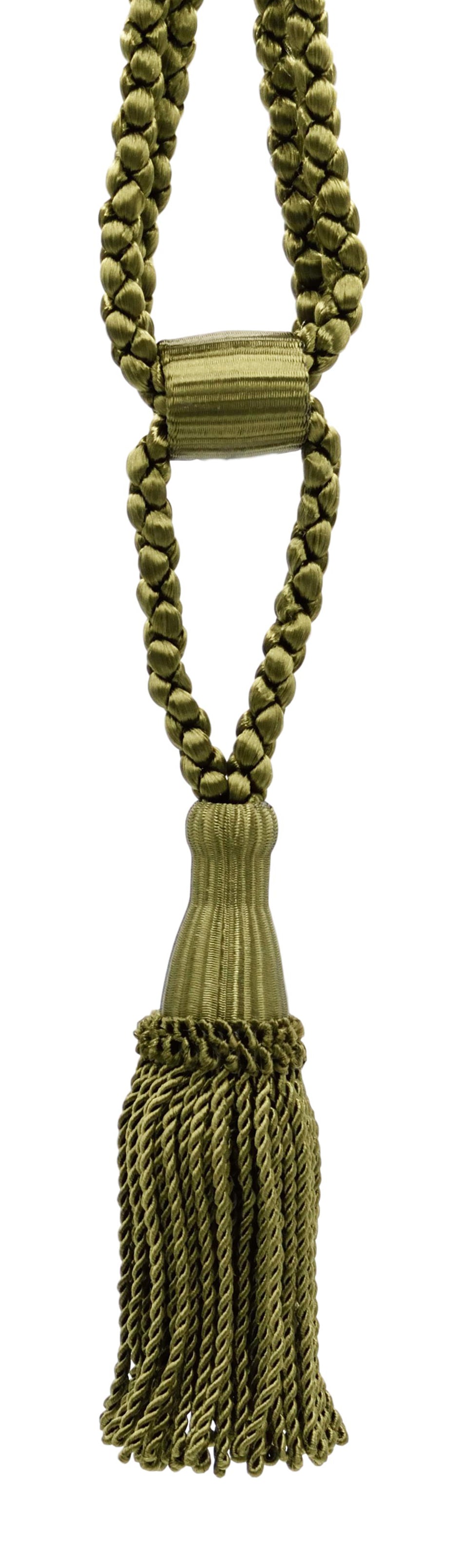 DÉCOPRO Beautiful Curtain & Drapery Tassel Tieback, Adjustable Cord Length with Elegant Bullion Design, Tassel Length 5 1/2" (14cm), Spread 24" (61cm) # TBC055SPR24 Dark Olive Green #L50 (Dark Yellow Green) | Set of 2 - DecoPro