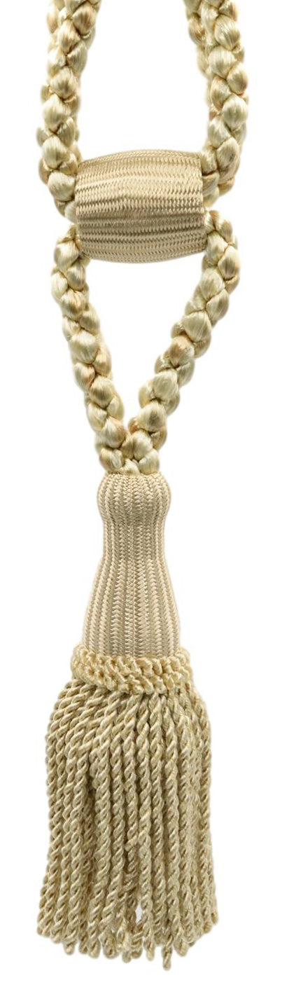 DÉCOPRO Beautiful Curtain & Drapery Tassel Tieback, Adjustable Cord Length with Elegant Bullion Design, Tassel Length 5 1/2" (14cm), Spread 24" (61cm) # TBC055SPR24 Shell Ivory #PR01 (White Ivory, White Gold, Light Beige) | Set of 4 - DecoPro