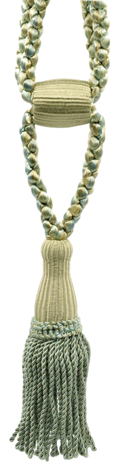 DÉCOPRO Beautiful Curtain & Drapery Tassel Tieback, Adjustable Cord Length with Elegant Bullion Design, Tassel Length 5 1/2" (14cm), Spread 24" (61cm) # TBC055SPR24 Beach Green #PR10 (Light Green, Green Blue, Khaki Beige) | Set of 4 - DecoPro