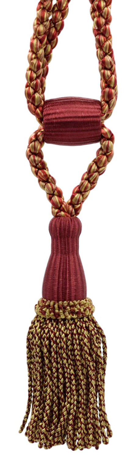 DÉCOPRO Beautiful Curtain & Drapery Tassel Tieback, Adjustable Cord Length with Elegant Bullion Design, Tassel Length 5 1/2" (14cm), Spread 24" (61cm) # TBC055SPR24 Cajun Red #PR15 (Crimson Red, Light Beige, Light Gold) | Set of 4 - DecoPro