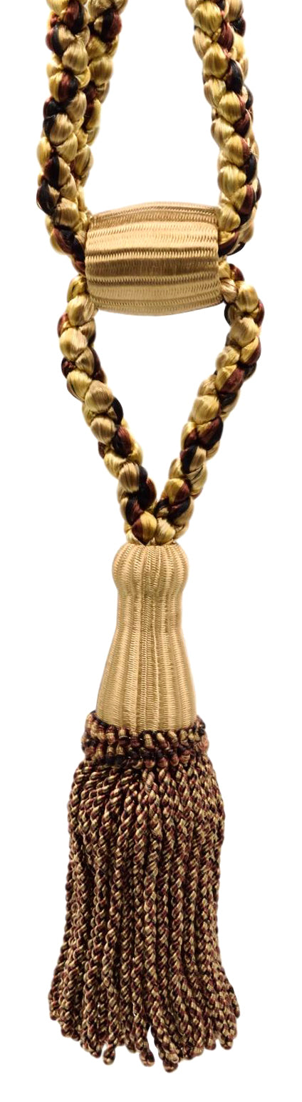 DÉCOPRO Beautiful Curtain & Drapery Tassel Tieback, Adjustable Cord Length with Elegant Bullion Design, Tassel Length 5 1/2" (14cm), Spread 24" (61cm) # TBC055SPR24 Biscotti Beige #PR16 (Dark Beige, Dark Red, Pure Black) | Set of 4 - DecoPro