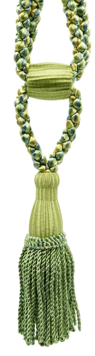 DÉCOPRO Beautiful Curtain & Drapery Tassel Tieback, Adjustable Cord Length with Elegant Bullion Design, Tassel Length 5 1/2" (14cm), Spread 24" (61cm) # TBC055SPR24 Summer Green #PR17 (Light Green, Sky Blue, Yellow Gold) | Set of 4 - DecoPro