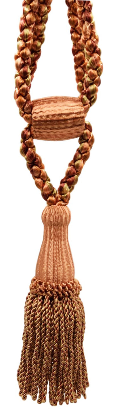 DÉCOPRO Beautiful Curtain & Drapery Tassel Tieback, Adjustable Cord Length with Elegant Bullion Design, Tassel Length 5 1/2" (14cm), Spread 24" (61cm) # TBC055SPR24 Sunstone Orange #PR21 (Brown Orange, Light Red, Light Pink) | Set of 4 - DecoPro