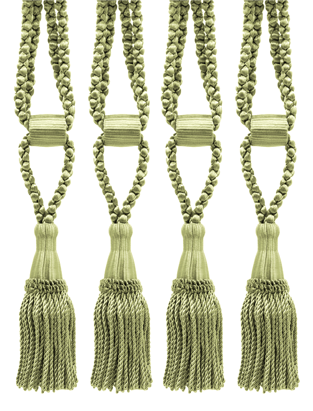 DÉCOPRO Beautiful Curtain & Drapery Tassel Tieback, Adjustable Cord Length with Elegant Bullion Design, Tassel Length 5 1/2" (14cm), Spread 24" (61cm) # TBC055SPR24 Beige Green #L47 (Beige Olive Green) | Set of 4 - DecoPro