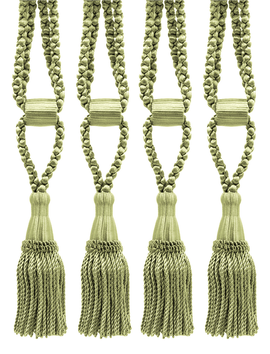 DÉCOPRO Beautiful Curtain & Drapery Tassel Tieback, Adjustable Cord Length with Elegant Bullion Design, Tassel Length 5 1/2" (14cm), Spread 24" (61cm) # TBC055SPR24 Beige Green #L47 (Beige Olive Green) | Set of 4 - DecoPro