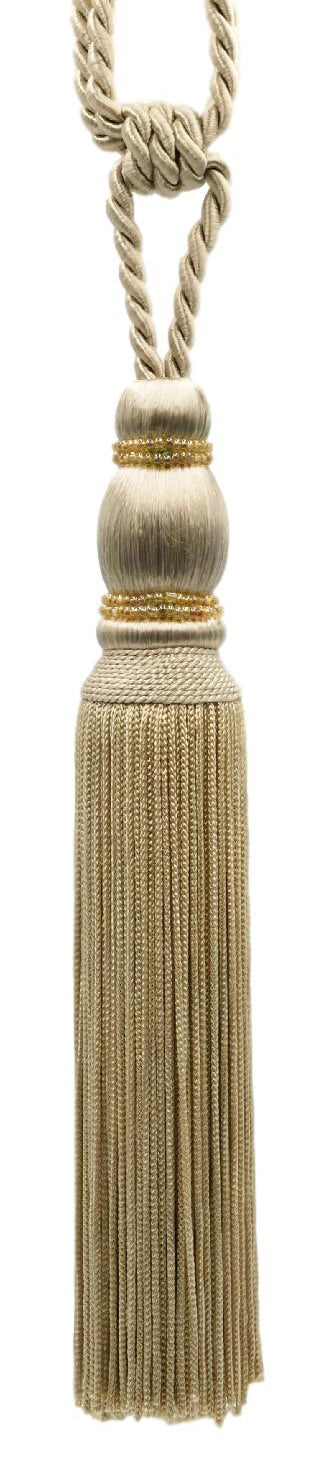 DÉCOPRO Contemporary Small Beaded Tassel Curtain and Draperys with elaborately handcrafted seed bead design Tassel Tieback, Tassel Length 7 1/2" (19cm), Spread 27" (68.5cm) # TBC075 Tan Beige #814 (Light Tan Beige) | Set of 4 - DecoPro