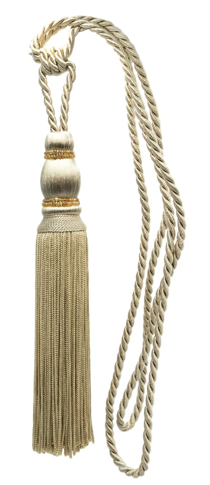 DÉCOPRO Contemporary Small Beaded Tassel Curtain and Draperys with elaborately handcrafted seed bead design Tassel Tieback, Tassel Length 7 1/2" (19cm), Spread 27" (68.5cm) # TBC075 Tan Beige #814 (Light Tan Beige) | Sold Individually - DecoPro