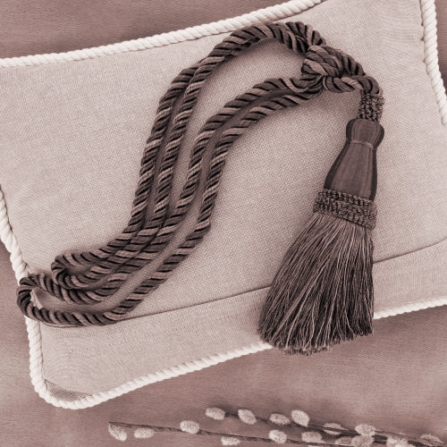 DÉCOPRO Elegant Lustrous Curtain Tassel Tieback, Tassel Length 8 1/2" (21.5cm), Spread 30" (76cm) # TBC085 Pewter Beige #PR04 (Dark Beige, White Ivory, Pure Black) | Set of 4 - DecoPro