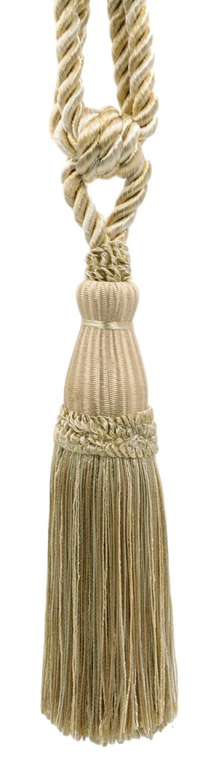 DÉCOPRO Elegant Lustrous Curtain Tassel Tieback, Tassel Length 8 1/2" (21.5cm), Spread 30" (76cm) # TBC085 Shell Ivory #PR01 (White Ivory, White Gold, Light Beige) | Set of 4 - DecoPro